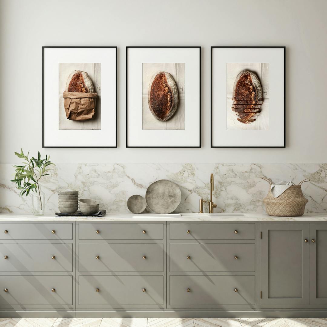 mock up poster frame in modern interior background, kitchen, Sca