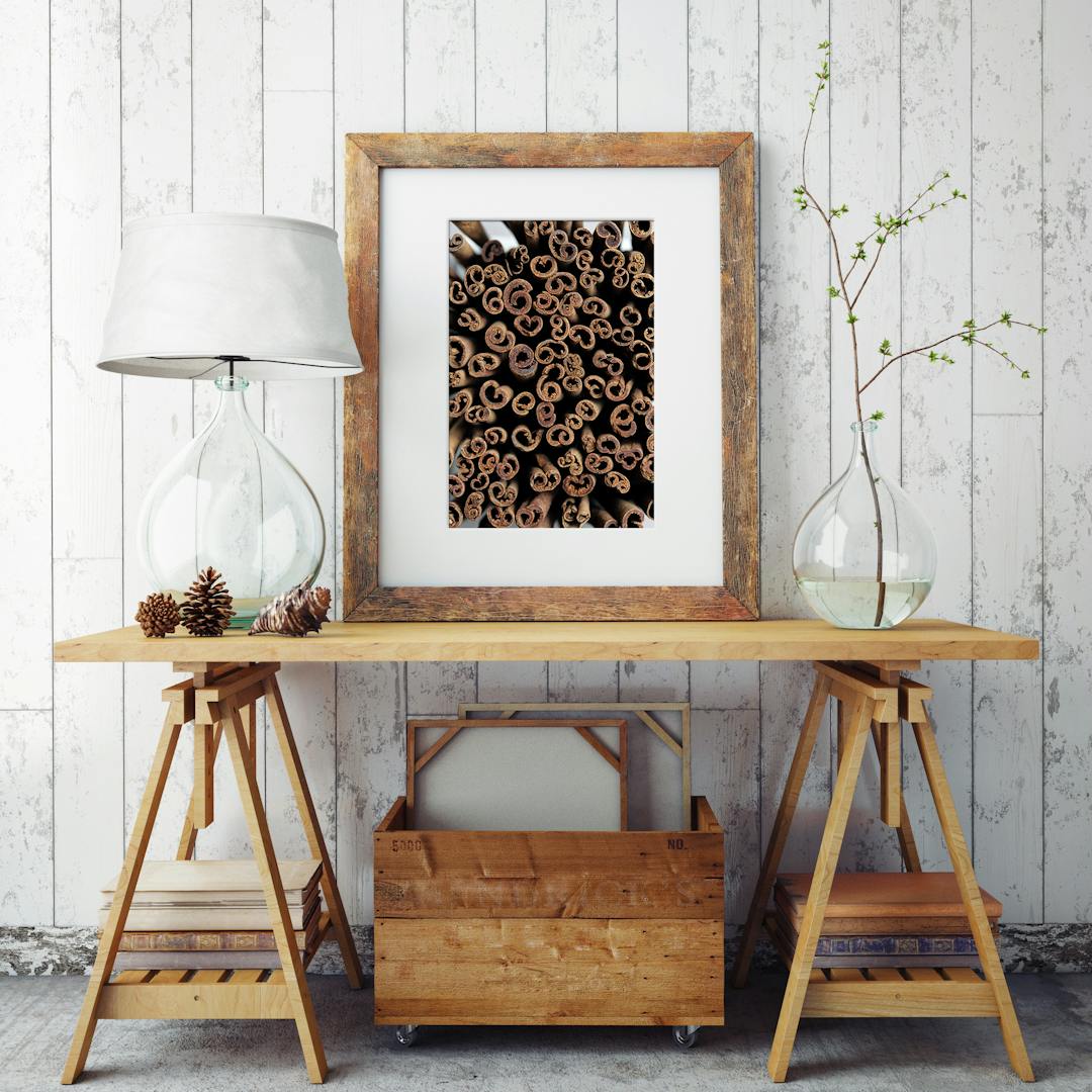 mock up poster frame in hipster interior