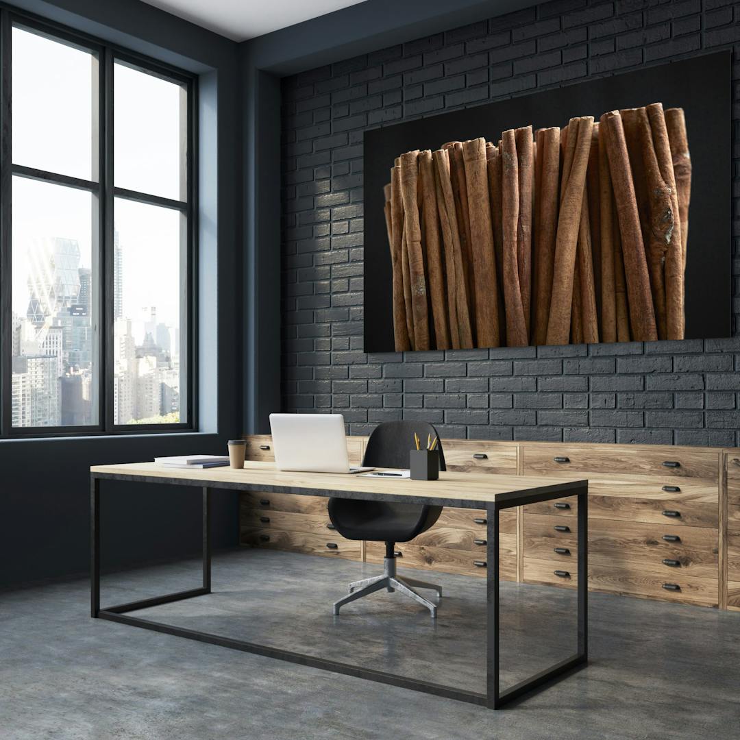 Black brick CEO office interior, poster side