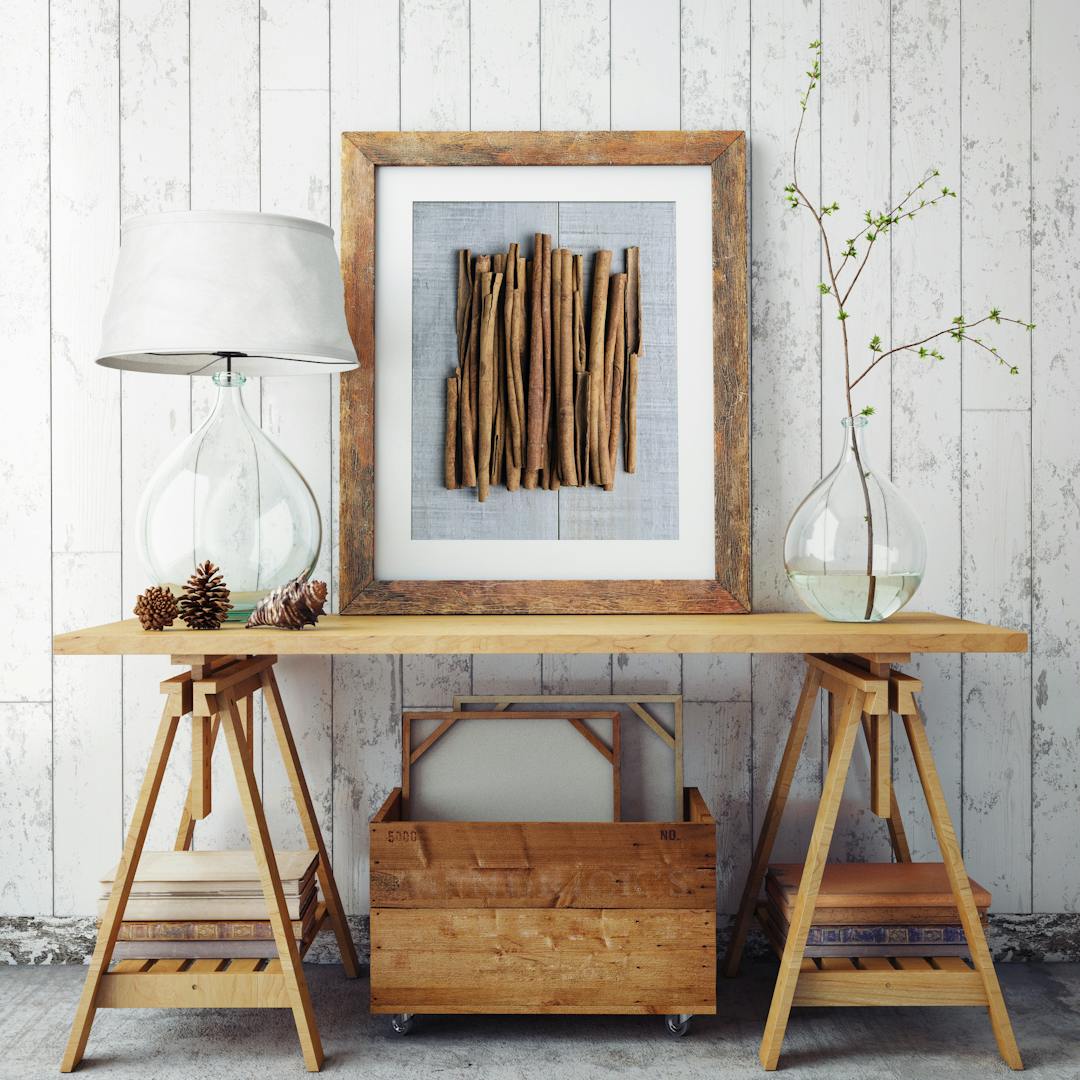 mock up poster frame in hipster interior