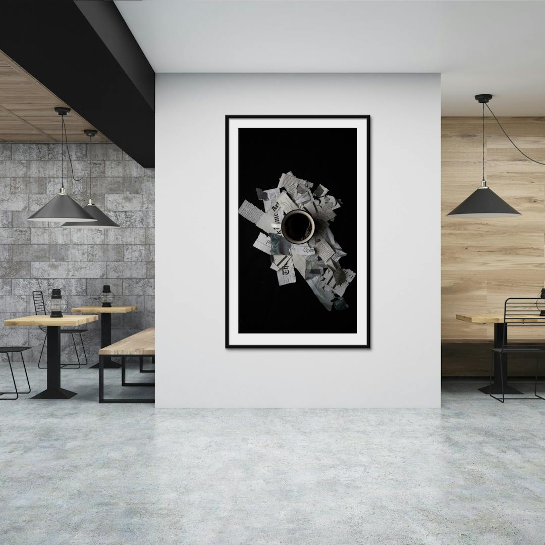 Wooden and dark gray cafe, wall